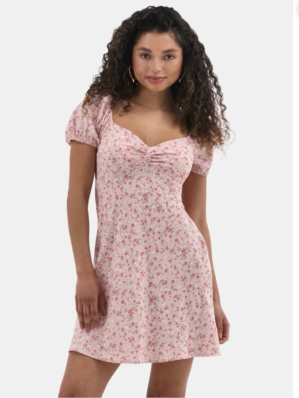 No Boundaries Chalk Pink Front Twist Detail Short Puff Sleeves Mini Dress